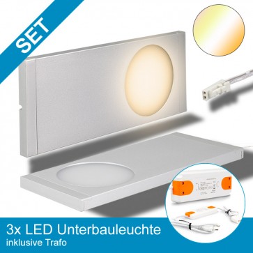 SET 3x LED Unterbauleuchte, 8x Farbtemperaturen, silber + Trafo-39359