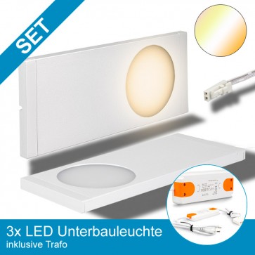 SET 3x LED Unterbauleuchte, 8x Farbtemperaturen, weiß + Trafo-39358