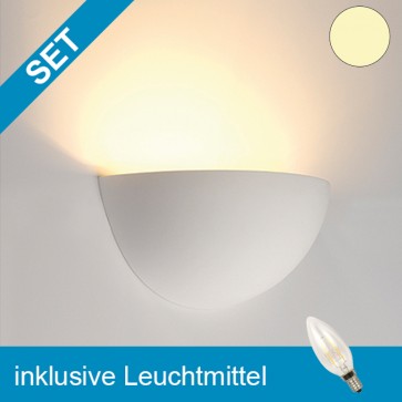 LED Gipsleuchte halbrund mit tauschbaren E14 Leuchtmittel 2W klar warmweiss-39279